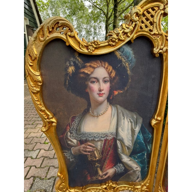 Wood 1960 French Louis XVI Gold Beech Room Divider Screen - 2 Panels For Sale - Image 7 of 14