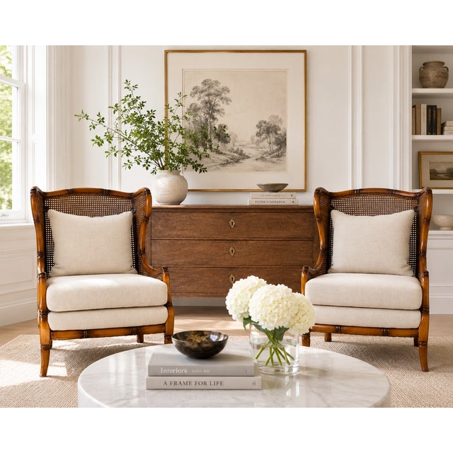 1970s 1970s Cane and Bamboo Frame Wing Chair For Sale - Image 5 of 5