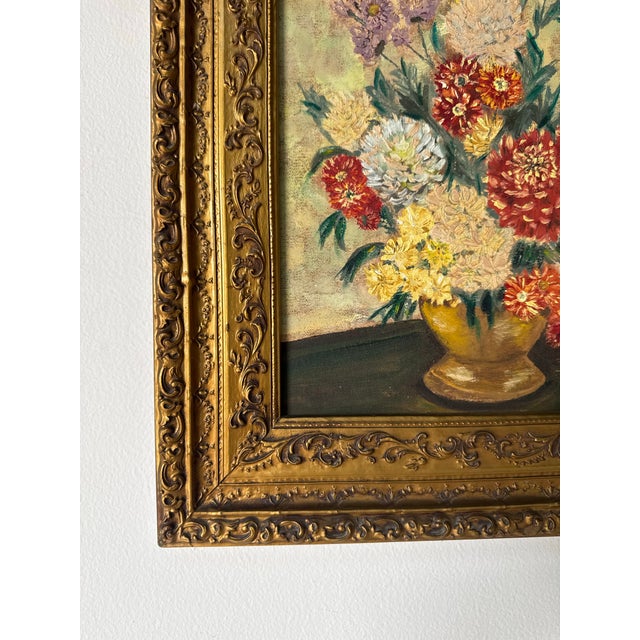 Wood 1970s Vintage Jeannette Floral Still Life Oil on Canvas Painting, Gilt Framed For Sale - Image 7 of 12
