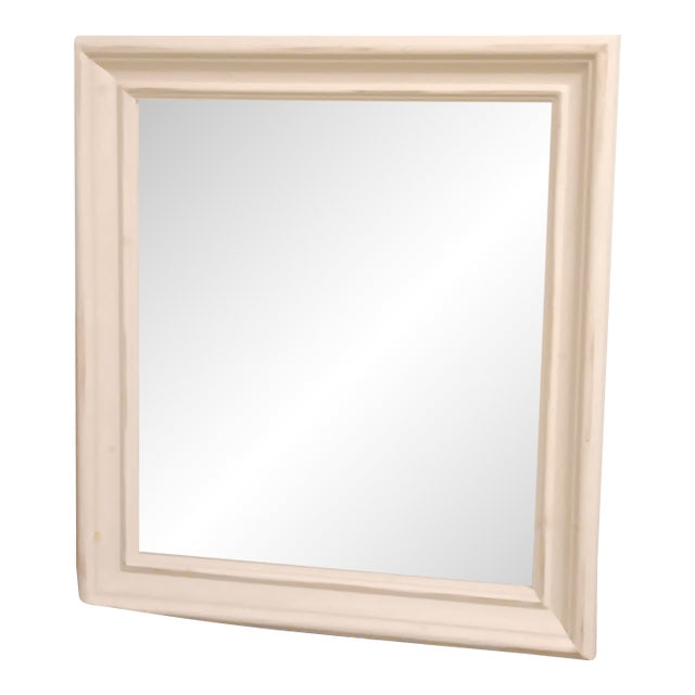 Vintage Antique White Solid Wood Framed Mirror With Natural Knotting Grain. For Sale