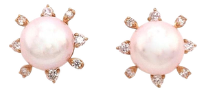 Diamond Akoya Pearl Earrings 14 Karat Yellow Gold Certified