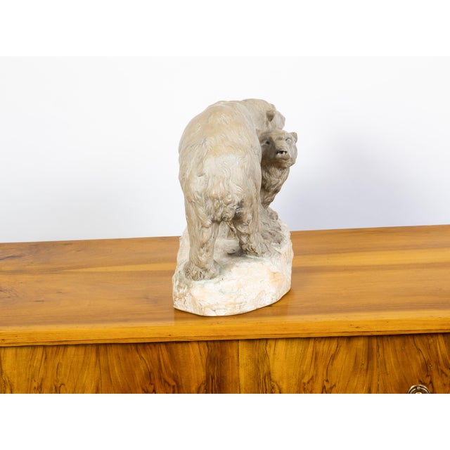 Beige Continental Midcentury Terracotta Sculpture Depicting Two Bears on a Base For Sale - Image 8 of 10