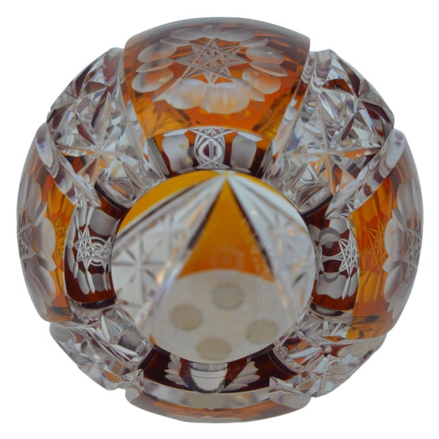Mid 20th Century Mid-Century Bohemian Orange Crystal-Cut Ashtray For Sale - Image 5 of 11