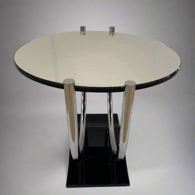 1930s Mid-20 Century French Art Deco Round Chrome Black Side Table For Sale - Image 5 of 10