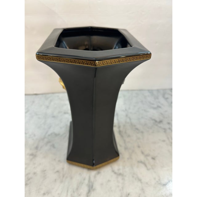Ceramic Rosenthal for Versace Black & Gold Porcelain Vase With Gold Medusa Signed For Sale - Image 7 of 9