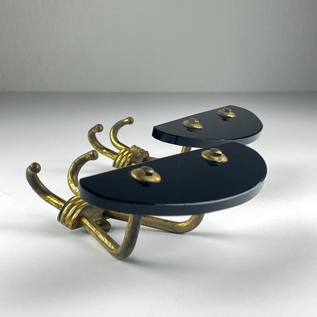 Vintage Brass Coat Hooks, Italy, 1950s, Set of 2 For Sale - Image 12 of 16