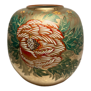 Vintage Japanese Kutani Ware Porcelain Hand Painted Vase 24k Gold Drops 10"