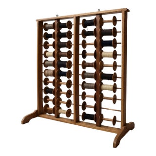 Vintage Oak Frame Cord/Yarn Bobbin Storage Rack, Circa 1940s-50s For Sale