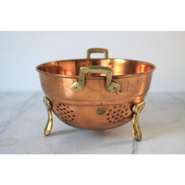 Vintage Copper & Brass Footed Colander W/ Handles For Sale - Image 4 of 7