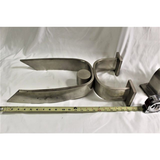 1990s 1990s Mid-Century Modern Andirons Antique Silver Finish - a Pair For Sale - Image 5 of 8