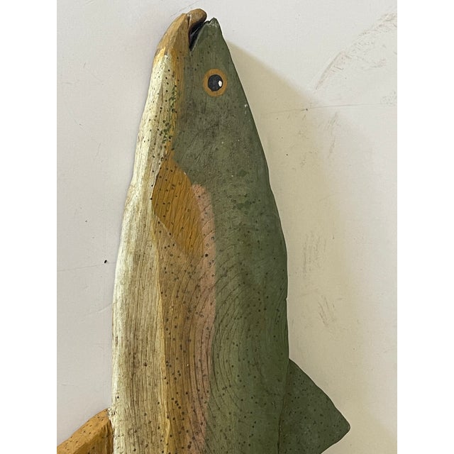 Contemporary 1970s Handcarved and Painted Trout Fish Eall Sculpture For Sale - Image 3 of 3
