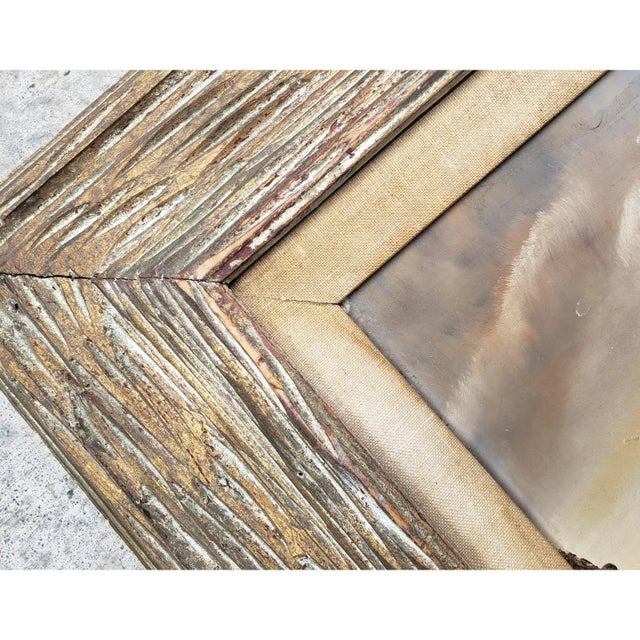 Large Vintage Southwestern Desert Oil Painting | Rustic Wood Frame For Sale - Image 9 of 11