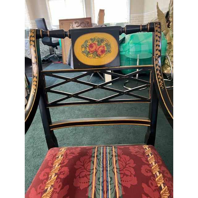 Hollywood Regency 1940s Hand Painted Italian Style Armchair Black & Gold Hollywood Regency For Sale - Image 3 of 9