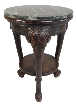 Antique Round Mahogany Side Table with Green Veined Marble Top, 1890s
