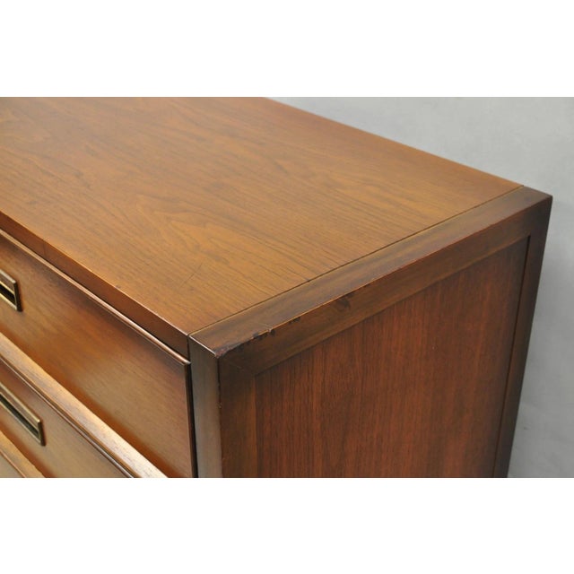 Vintage Drexel Mid Century Modern Walnut 5 Drawer Tall Chest Dresser Highboy For Sale - Image 9 of 18