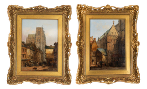Lewis J Wood, Architectural Views, Antique Oil Paintings, 19th Century, Framed, Set of 2