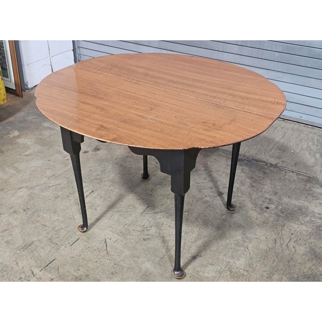Late 20th Century Late 20th Century Tiger Maple Benchmade Dining Table Breakfast Table Tavern Table Black Base For Sale - Image 5 of 10