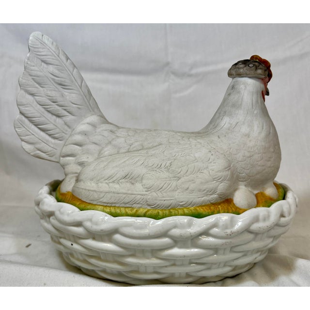 Antique 19th Century Staffordshire Porcelain Hen on a Basketweave Nest From England For Sale In Dallas - Image 6 of 12