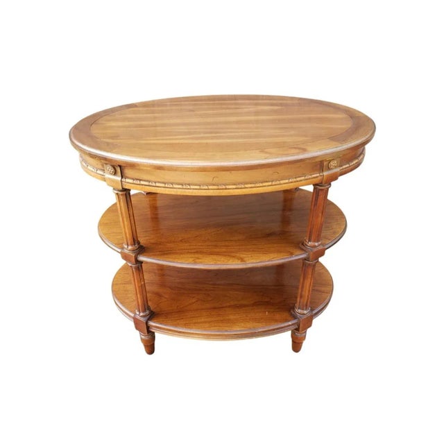 American Classical Three-Tier Oval Fruitwood Side Table For Sale - Image 4 of 6