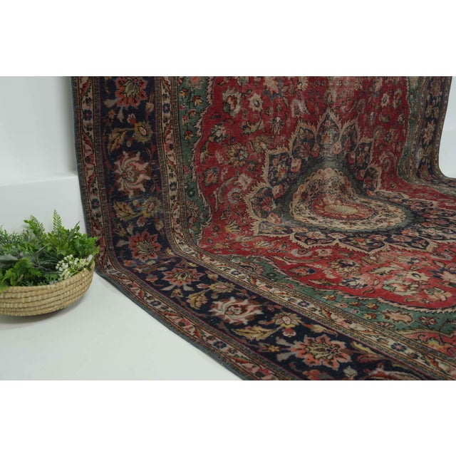 1970s Vintage Persian Handmade Wool 10x13 Red Area Rug For Sale - Image 10 of 13