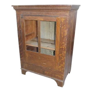 19th C Original Grain Painted Glass Front Cabinet