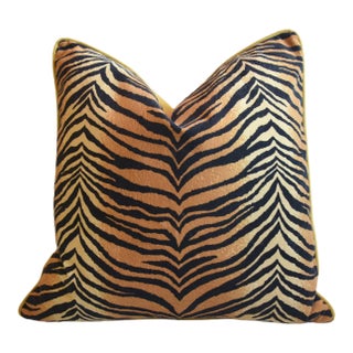 Luxurious Designer Tiger Cat Ombré Velvet Feather/Down Pillow24” Square For Sale