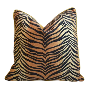 Luxurious Designer Tiger Cat Ombré Velvet Feather/Down Pillow24” Square