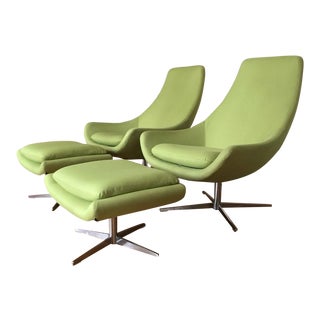 Mid-Century Danish Modern Swivel Lounge Chairs With Ottomans- 4 Pieces For Sale