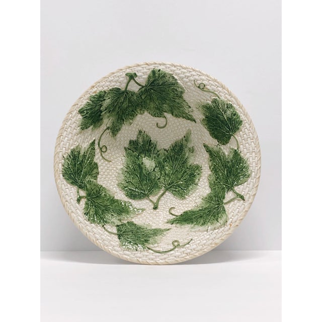 Ceramic Vintage 1940s Italian Porcelain Basket Weave Grape Leaves Serving Dish For Sale - Image 7 of 7