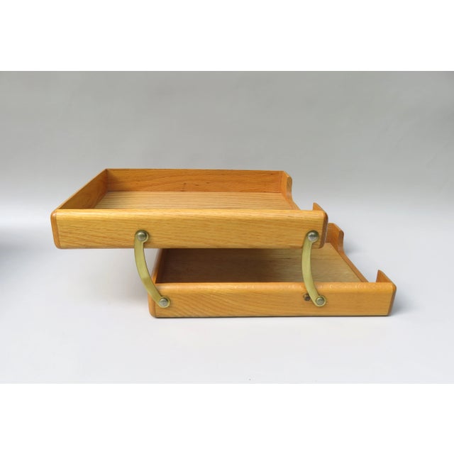 1960s Beech & Brass Document Tray & Storage Box, 1960s For Sale - Image 5 of 14