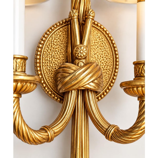 Mid 20th Century Vintage Regency Gilt Rope & Tassel Two-Light Wall Sconces, Pair For Sale - Image 5 of 6