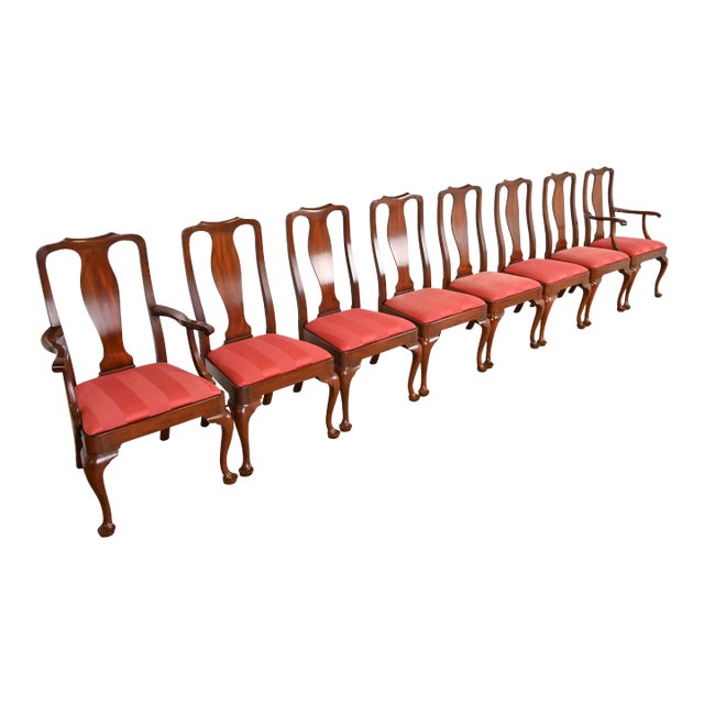Henkel Harris Queen Anne Solid Mahogany Dining Chairs, Set of Four For Sale