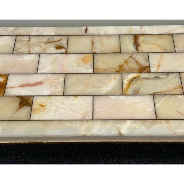 1920s Early 20th Century Parcel Gilt Hand Painted Louis XVI French Regency Coffee Table With Mosaic Onyx Top For Sale - Image 5 of 12