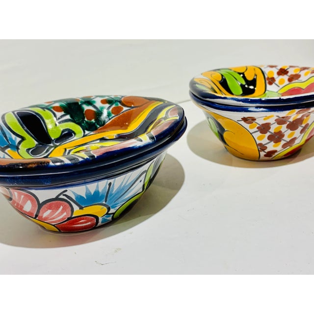 2000 - 2009 Talavera Hand Painted Lidded Soap Dishes, Mexico - Set of 2 For Sale - Image 5 of 9
