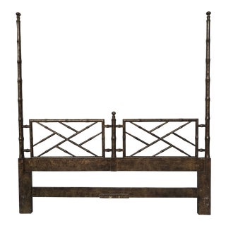 Chinese Chippendale Henredon Artefacts Collection Faux Bamboo and Tortoise Shell King Size Headboard For Sale