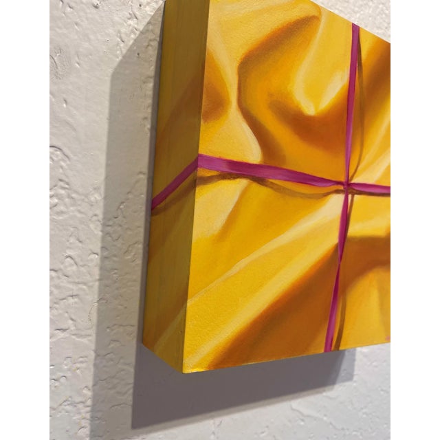 Abstract Gold Package by Sarah van der Helm | Oil on Cradled Panel Abstract depiction of a wrapped gift. For Sale - Image 3 of 4