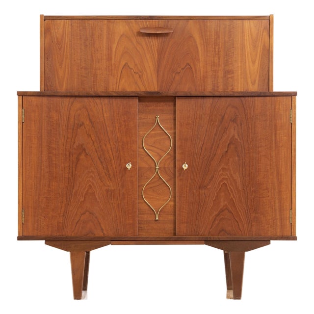 1960s Teak English Dry Bar Liquor Cabinet For Sale
