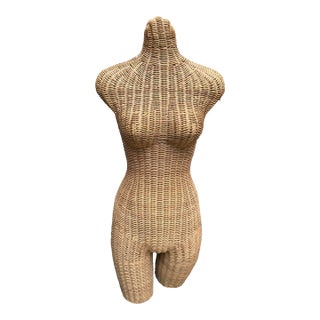 Vintage Woven Wicker Female Body Torso Sculpture Mannequin For Sale