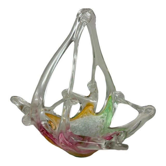 1990s Murano Italy Martini Art Glass Wedding Favor Basket For Sale