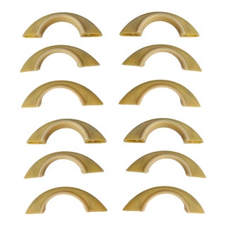 Mid Century Cream & Ivory Trim Bakelite Bridge Drawer Pulls Set of 12 For Sale