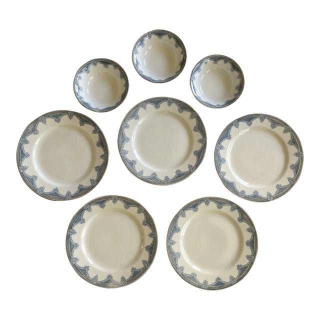 Antique J & G Meakin Ironstone China in Ipswich Pattern - 8 Pieces For Sale