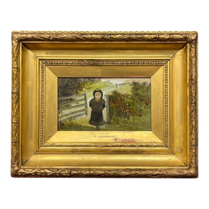 A Young Girl in a Rural Setting Framed in a Gilded Wooden Frame by G. Langham