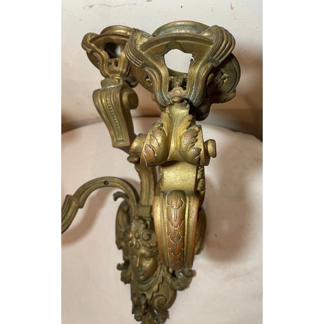 Bronze Large Antique 1800's Ornate Victorian Bronze Wall Sconce Fixture Candle Holder For Sale - Image 8 of 16