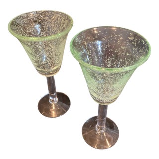 1950s Bubbled Glass Goblets - a Pair For Sale