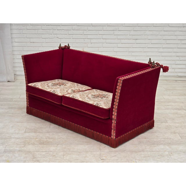Danish 2-Seater Drop Arm Spanish Sofa in Red Furniture Velour, 1970s For Sale - Image 16 of 18
