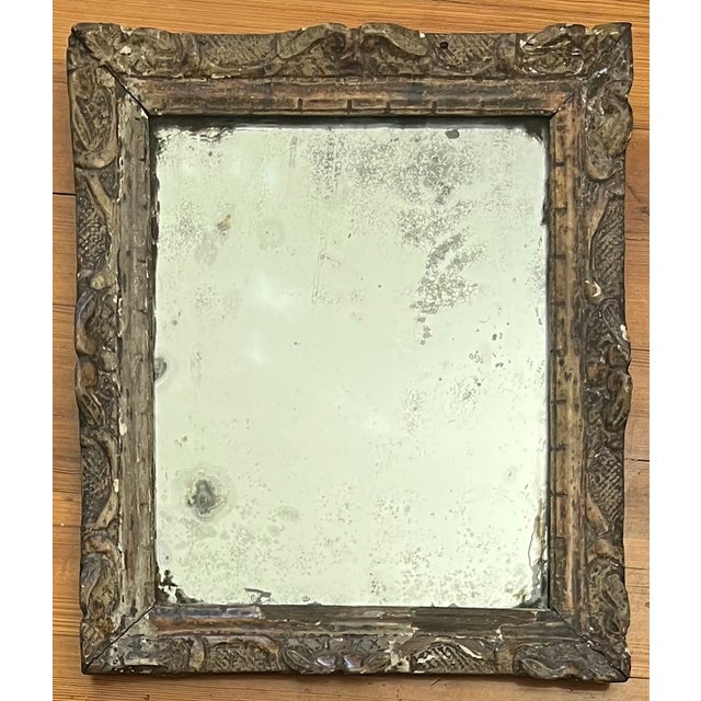 18th Century Antique 18th Century French Louis XVI Small Carved Wood Paint Decorated and Silver Gilt Wall Mirror For Sale - Image 5 of 10