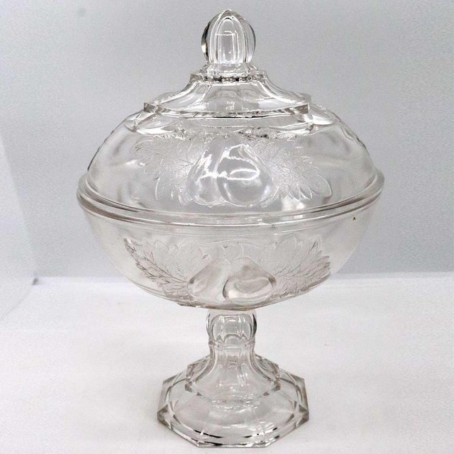 Victorian Large American Adams & Company Pressed Glass Baltimore Pear/Gipsy Covered Compote For Sale - Image 3 of 6