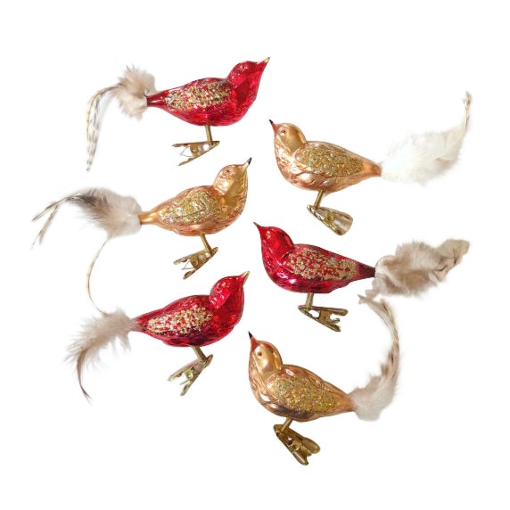 Set Of 6 Blown Glass Bird Ornaments Chairish