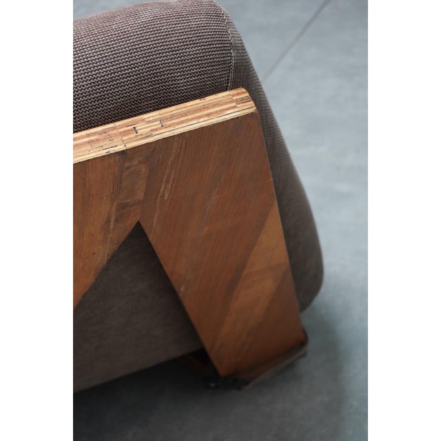 Brown Vintage Architectural Lounge Seating in Textured Fabric and Wood, 1960s For Sale - Image 8 of 12