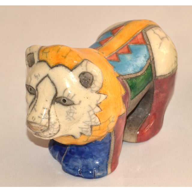 Folk Art 1950 South African Handmade Colorful Raku Ceramic Lion Animal Sculpture Folk Art For Sale - Image 3 of 18
